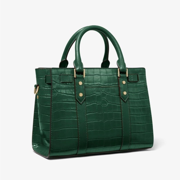 Michael Kors Nouveau Hamilton Crocodile Embossed Leather Satchel Moss EUC - Picture 3 of 7